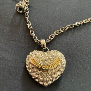 Juicy Couture Pave Crystal Rhinestone Puffy Heart Chain Necklace